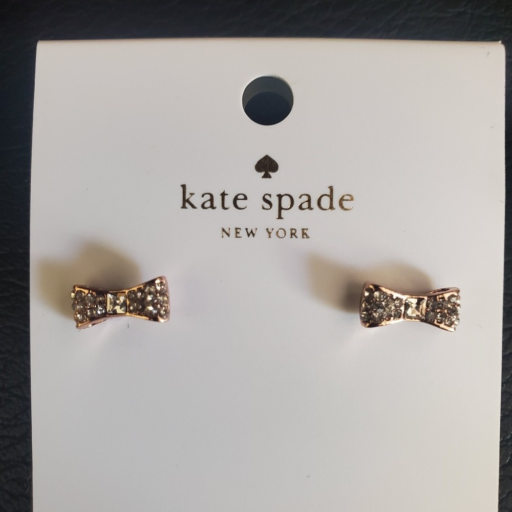 Kate Spade Ready Set Bow Pave Crystal Stud Earrings Rose Gold Tone Dainty Gift